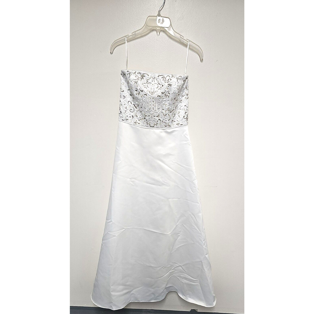 Jessica McClintock Strapless White Long Size 6 Wedding Gown Embroidered STAINS